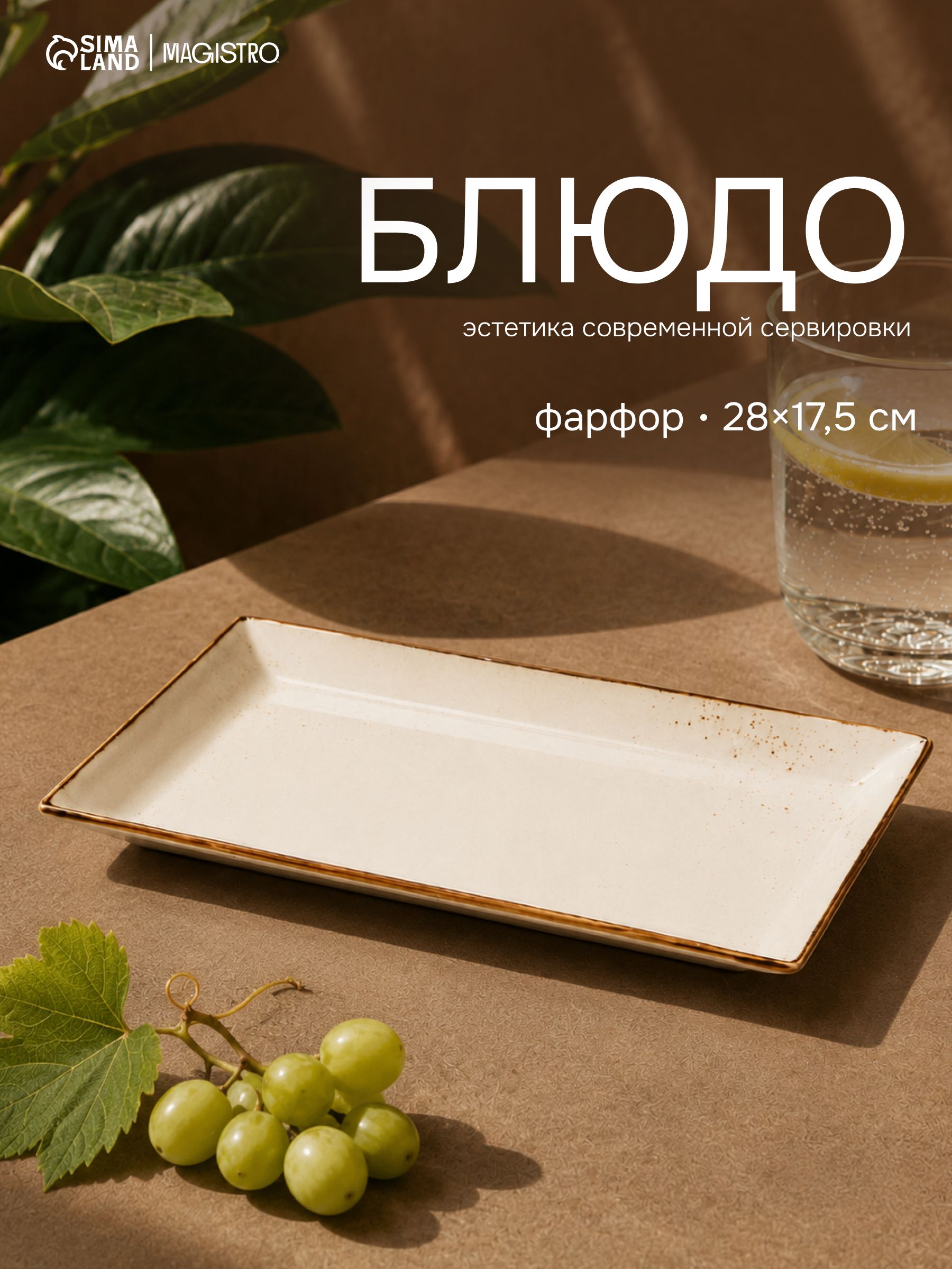Блюдо сервировочное 28х17,5 см, Magistro "Церера", прямоугольное, фарфоровое