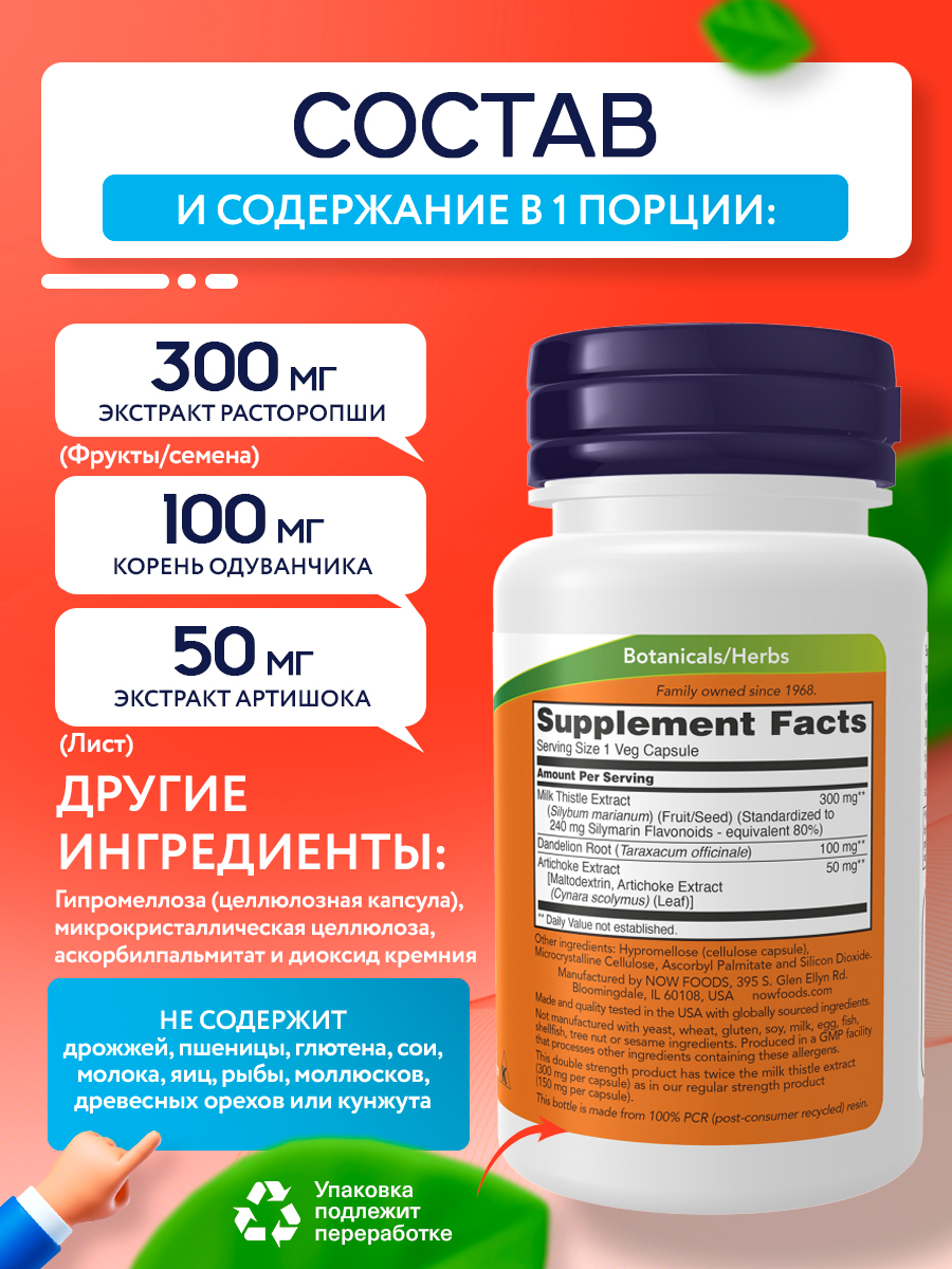 Now, SILYMARIN MILK THISTLE 300mg 50 капсул