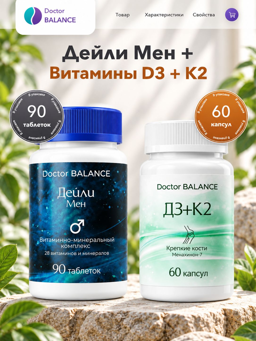 Набор Doctor Balance: Витамины для мужчин Дейли Мен 90 + Витамины D3 + K2 60