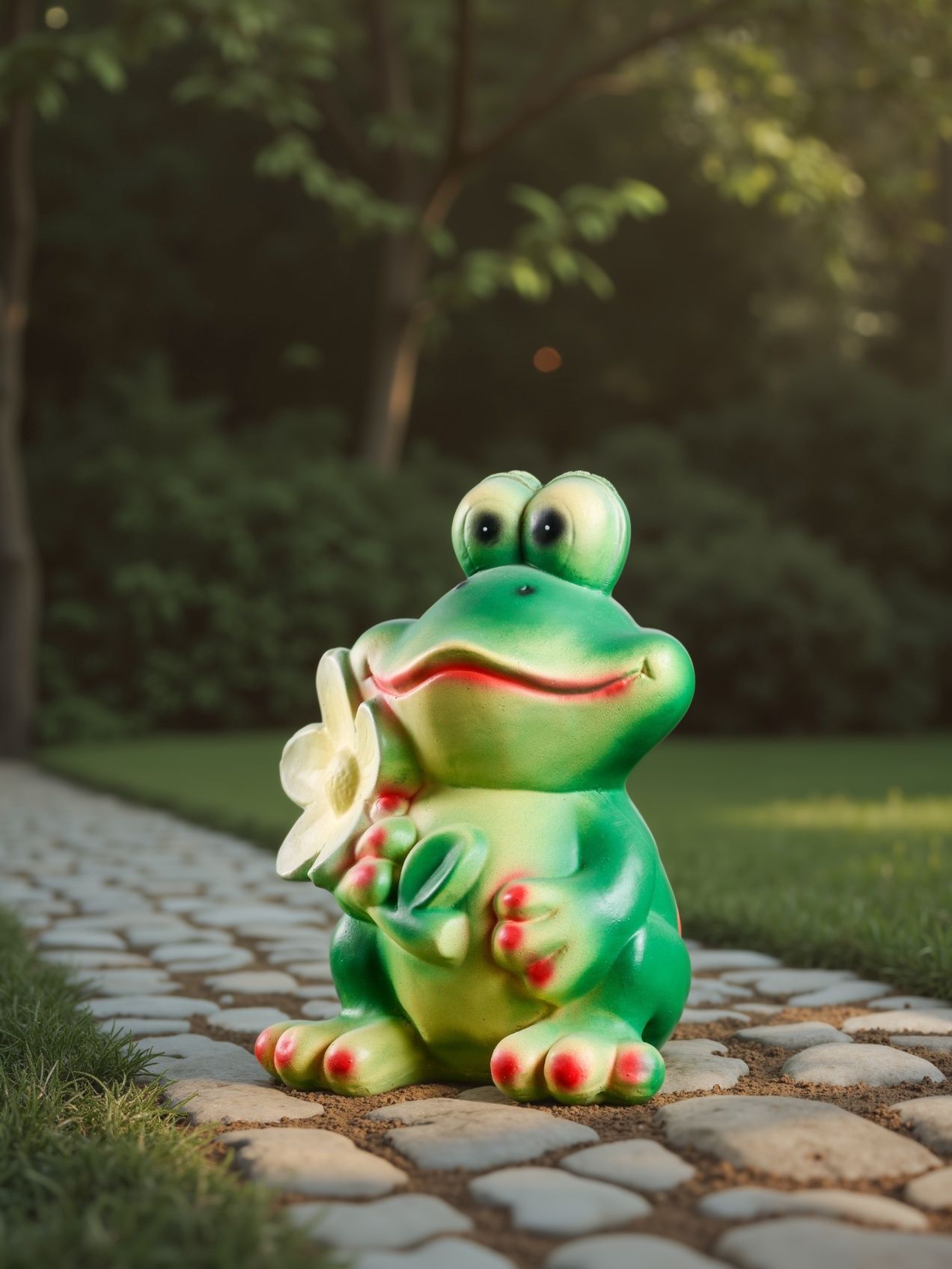 Садовая фигура из гипса Лягушка с ромашкой , 28 25 18 см, МИКС