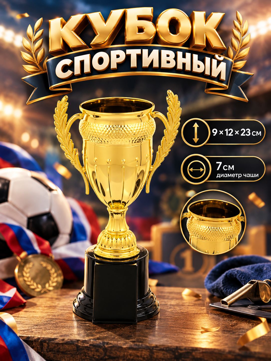 Кубок для награждения спортивный, 23 см.