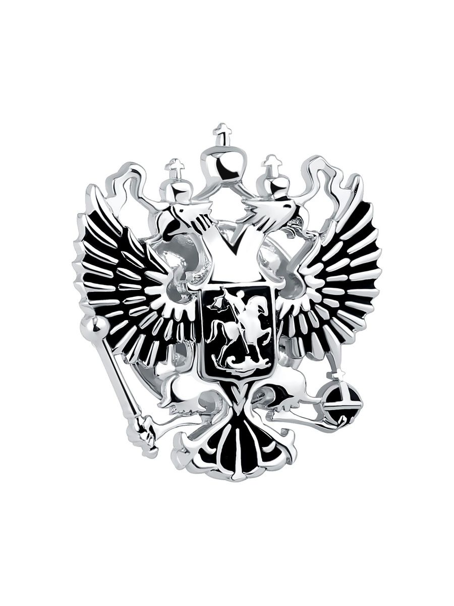 Брошь значок Герб России серебро 925 пробы Двухглавый Орёл