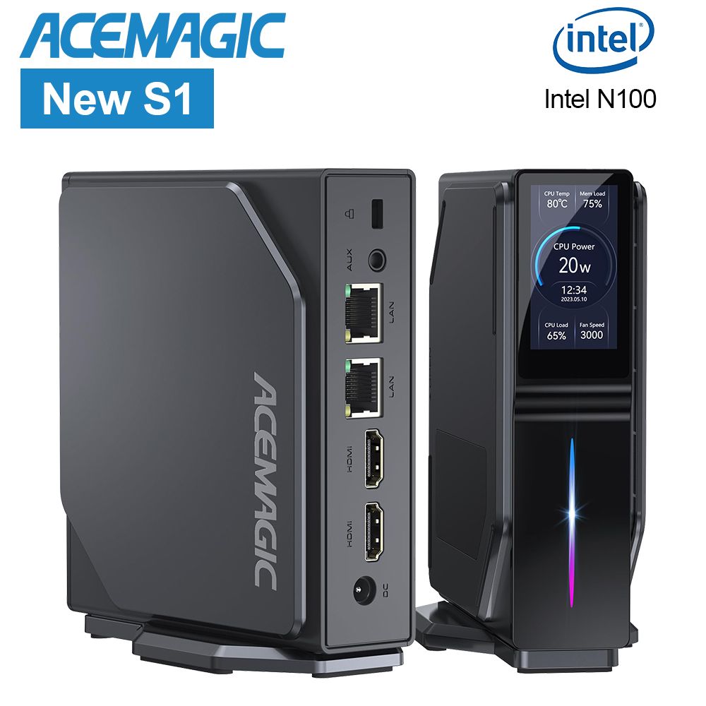 ACEMAGIC Мини-ПК S1 (Intel Processor N100, RAM 16 ГБ, SSD 512 ГБ