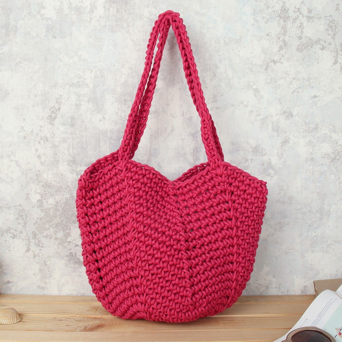 Сумка женская плетеная 31x18х24 см, малиновая Сумка женская плетеная 31x18х24 см, малиновая