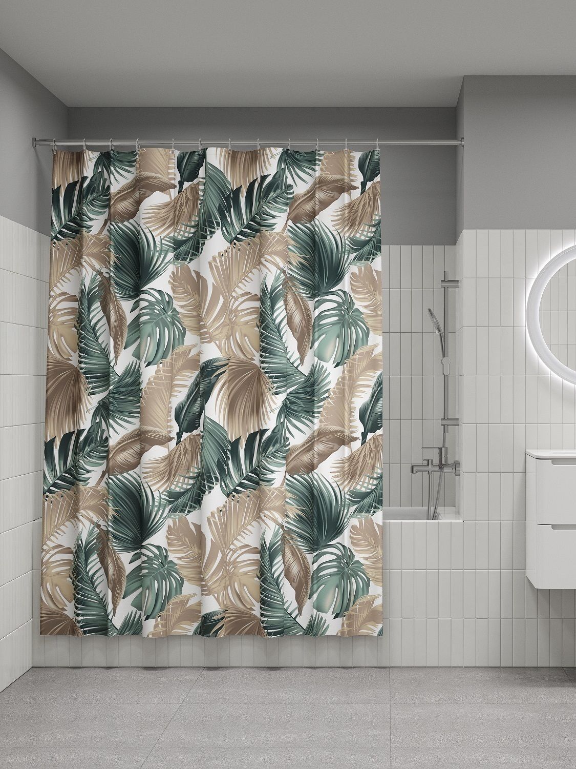 Фото товара на маркетплейсе ozon Штора для ванной комнаты и душа IDDIS, 180x200 см, тканевая, водонепроницаемая, полиэстер, с кольцами, BF06P18i11
