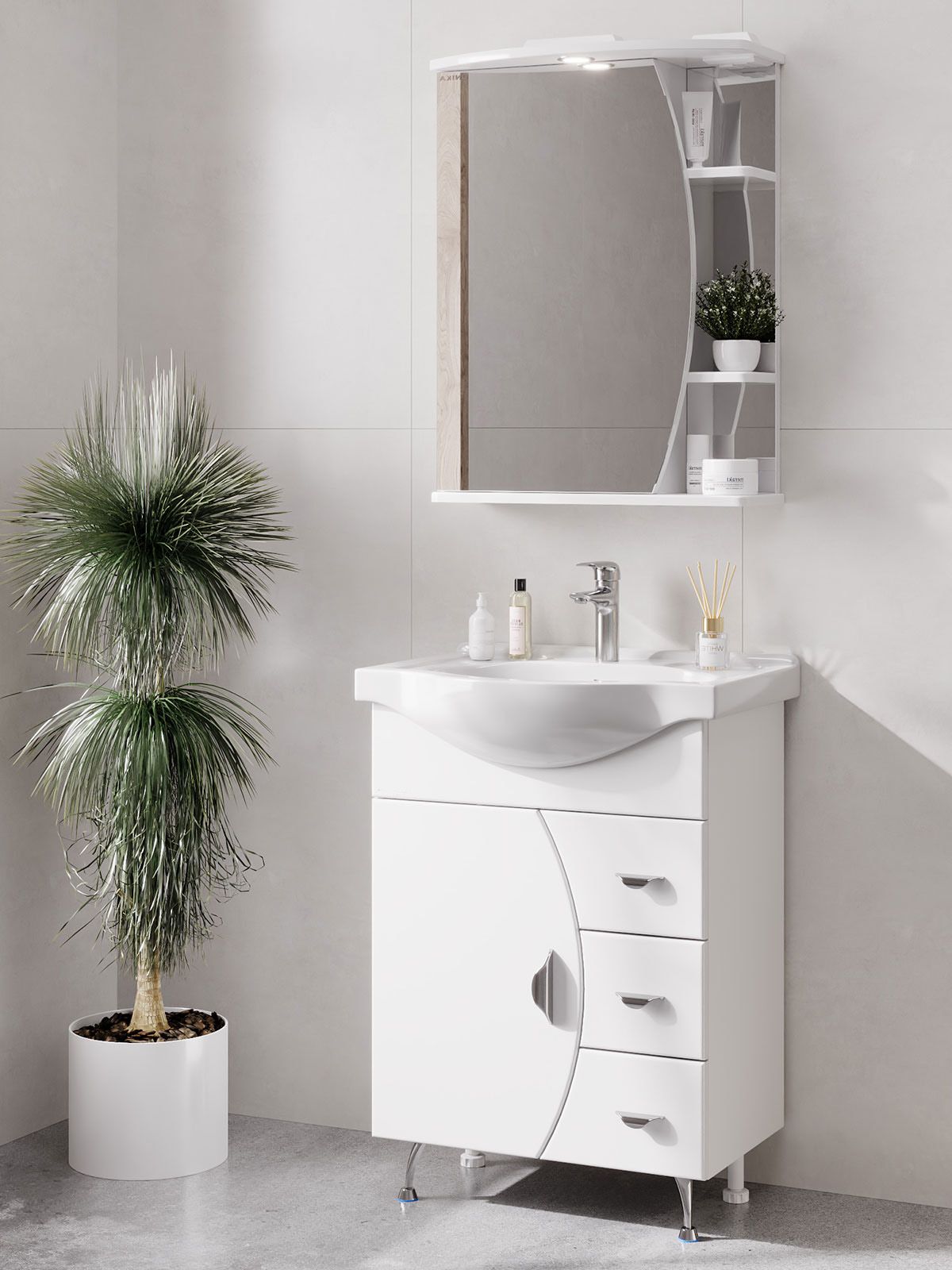 Шкаф-зеркалодляваннойOnikaЛуна60белый,левый,сподсветкой/60x24x71см