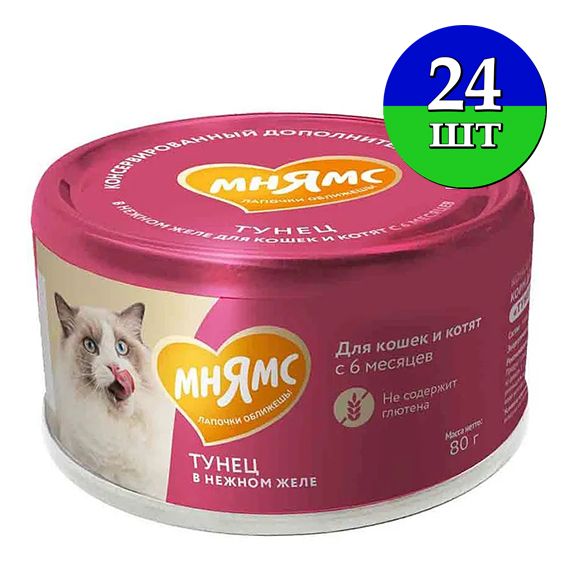 ВлажныйкормМнямс"Накаждыйдень"-Тунецвнежномжеледлякошекикотятстарше6месяцев,80гх24шт