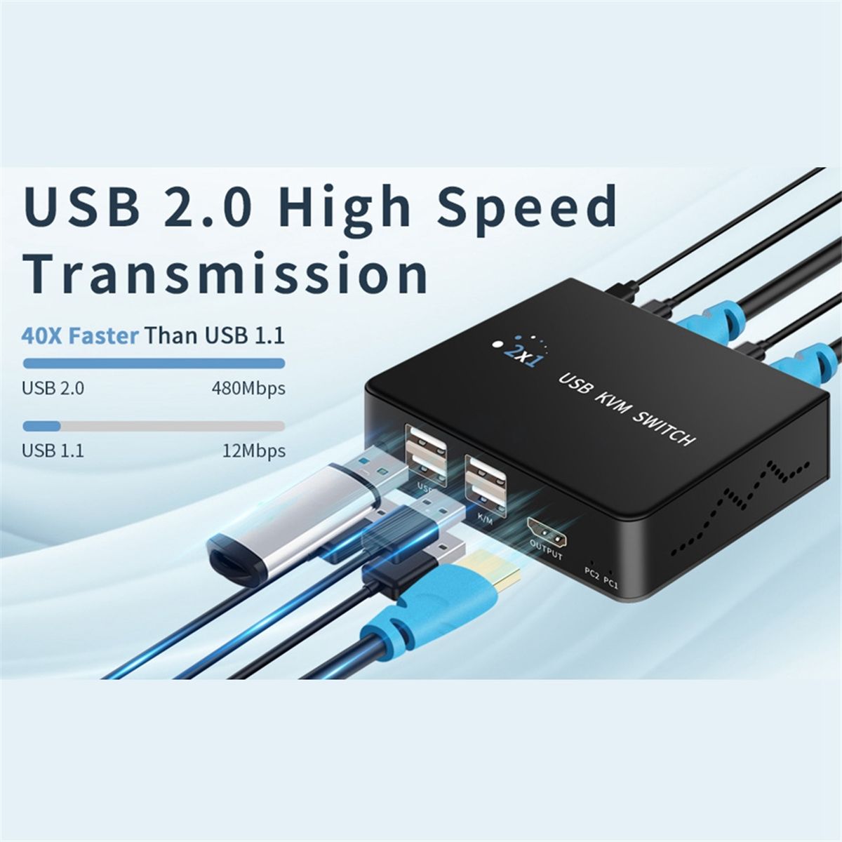 USBKVM-переключатель2в1дляноутбука,принтера,коммутаторасобщимдоступом4K60Гц,клавиатуры,мыши,монитора