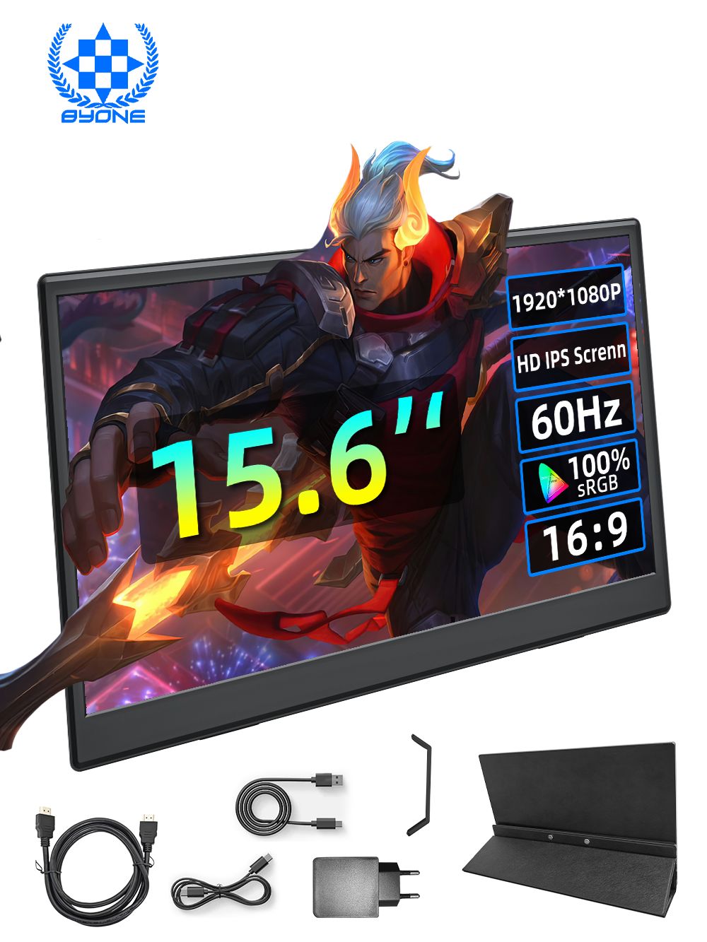 BYONE15.6"МониторZA15.6(ZA15.6-PT),IPS,1920x1080FullHD,60Гц,черный