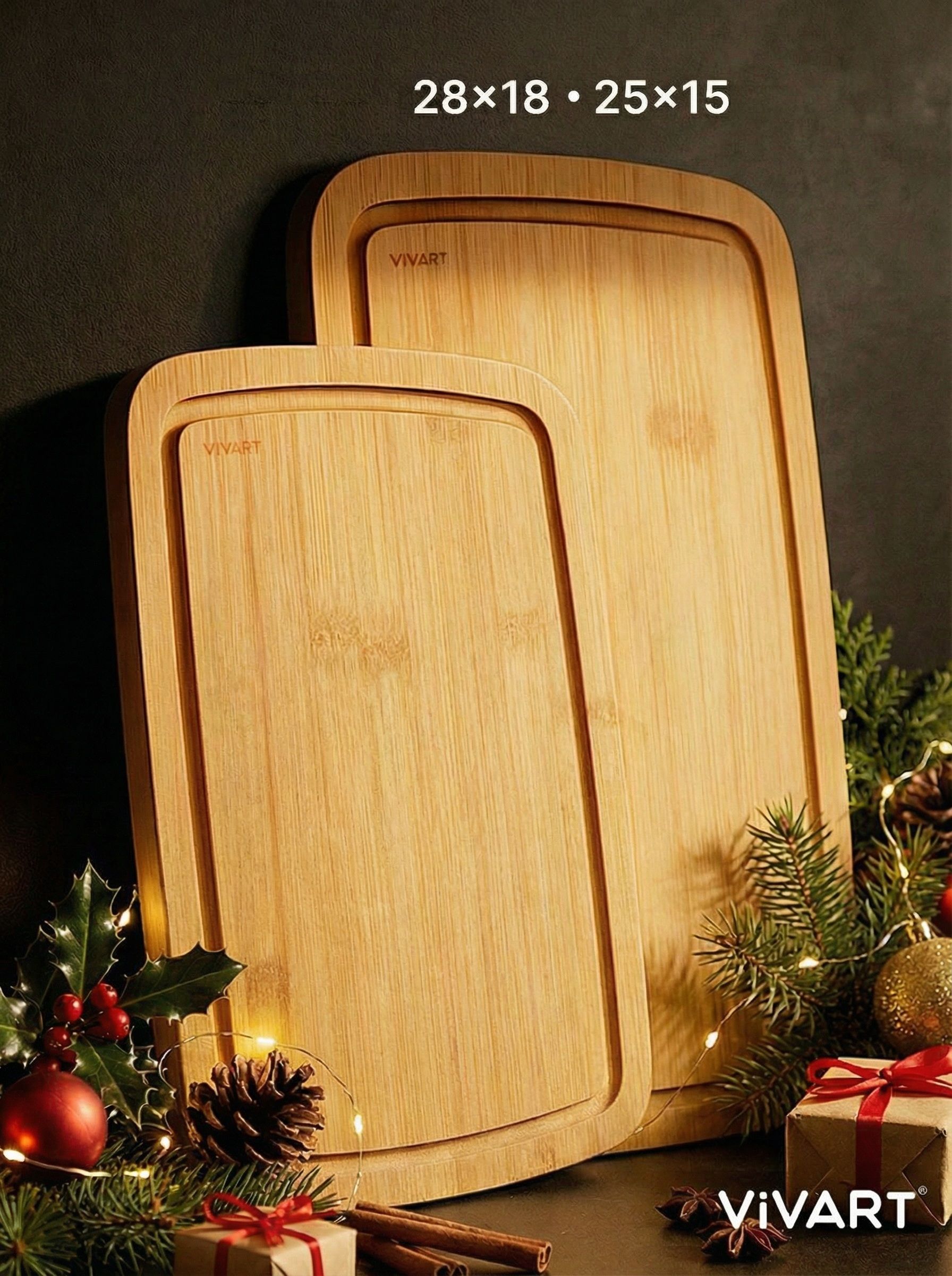 Доскаразделочнаядеревяннаянабор2штсжелобкомVIVART,арт.3464