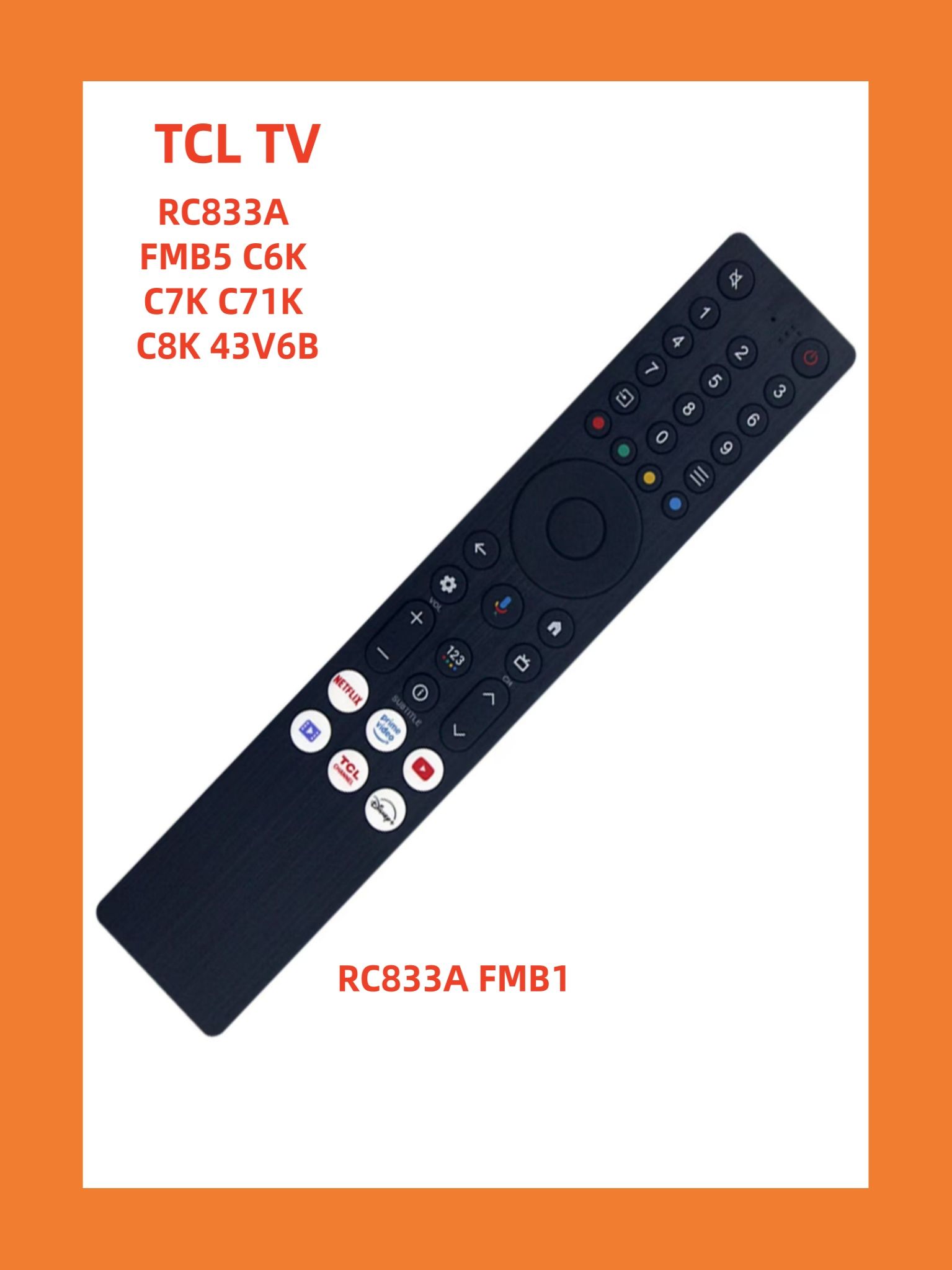Tcl Rc833a Новый голосовой пульт RC833AFMB1 совместимый с TCL TV RC833A C6K C7K ...