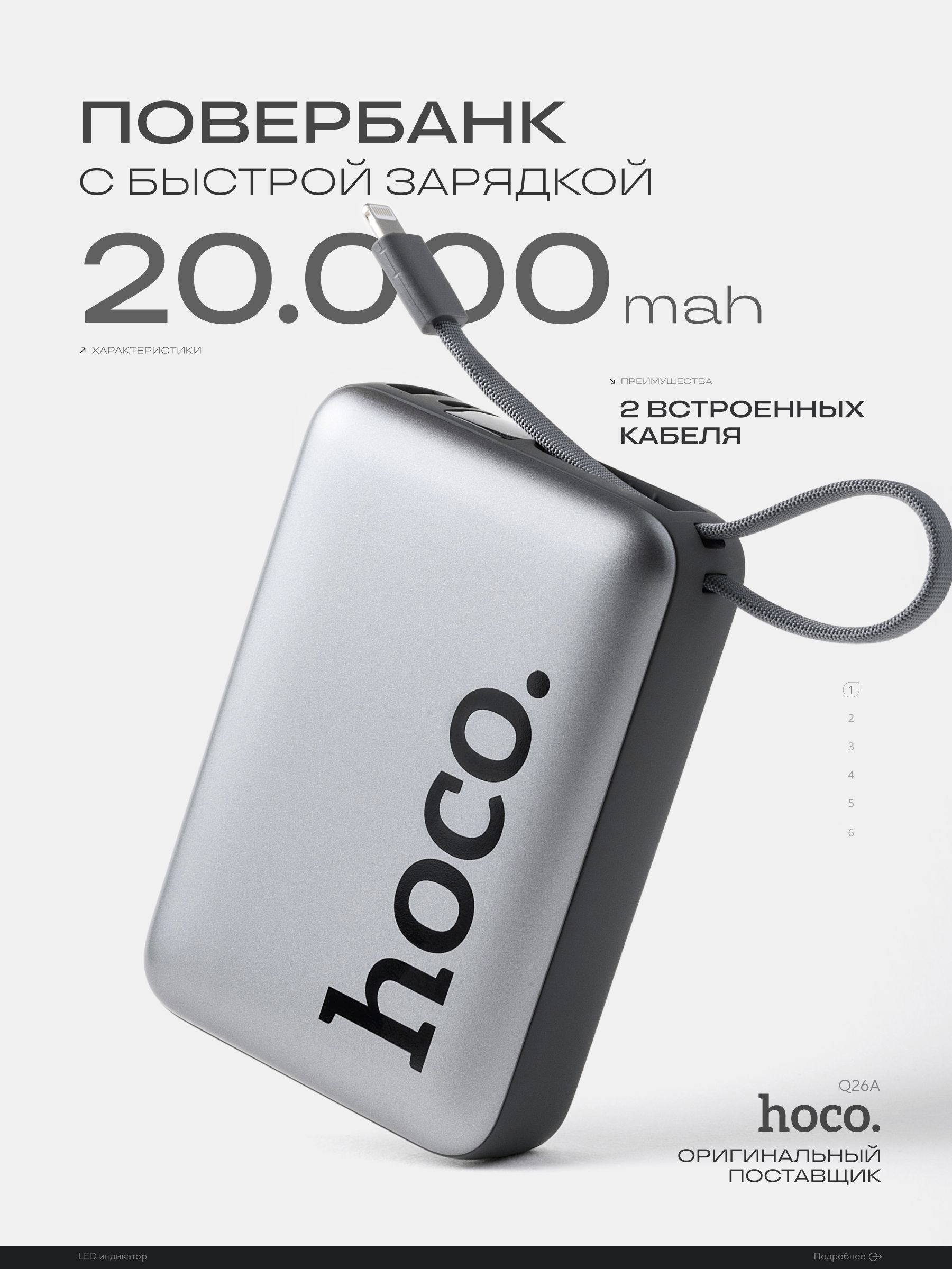 Повербанк 20000 mAh с быстрой зарядкой Hoco Q39, powerbank