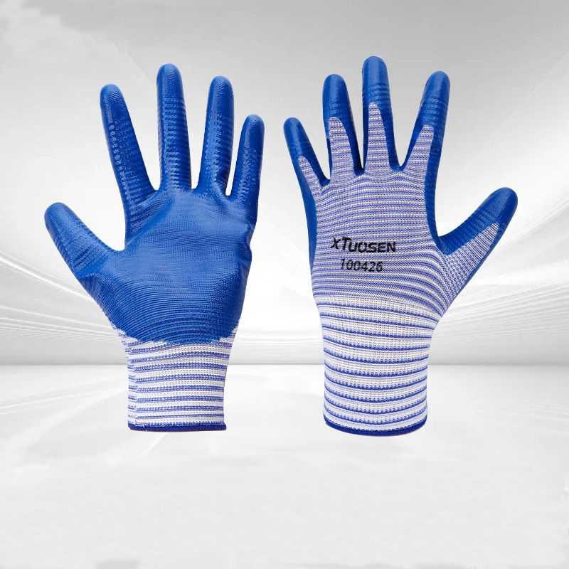 Перчатки износостойкие TUOSEN с нитриловым покрытием, маслобензостойкие, 230мм 12 пар, сине-белые  #1