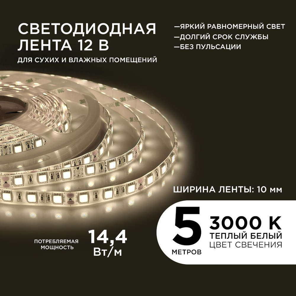 Светодиодная лента АКЦЕНТ, 12В, IP65, 60 LED/m 11BL - купить по выгодной  цене в интернет-магазине OZON (281605564)