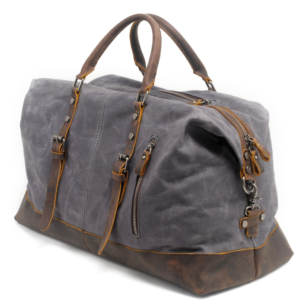 Сумка мужская дорожная большая 43 л через плечо из канваса, кожаная на ...