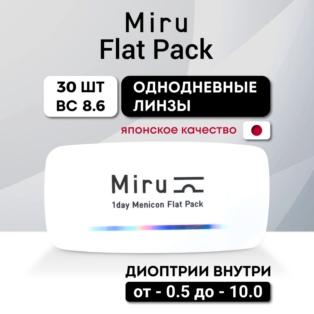 Контактные линзы Miru , 1 day Menicon Flat Pack, 30 штук / 8.6 / -2.25  (однодневные, прозрачные) - купить с доставкой по выгодным ценам в  интернет-магазине OZON (855723376)