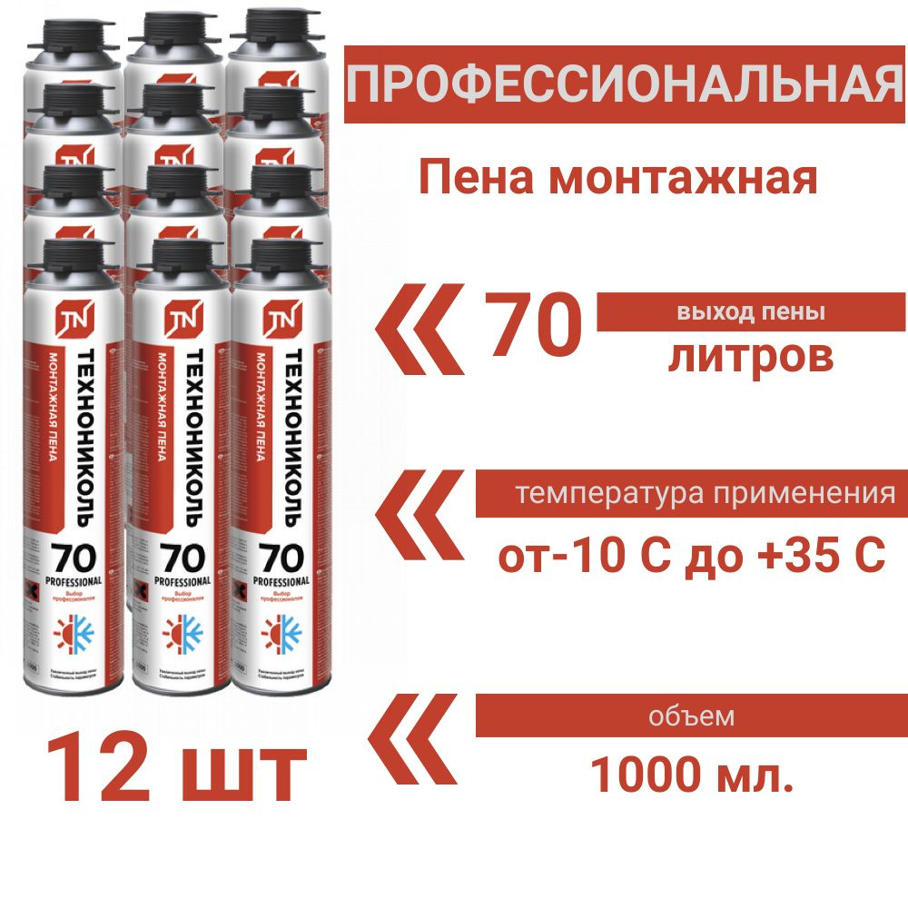 Профессиональная монтажная пена ТехноНИКОЛЬ 70 всесезонная,1000 мл. 12 шт  #1