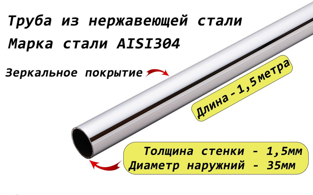 Труба круглая 35х1,5мм из нержавеющей стали AISI304 - 1,5 метра  #1