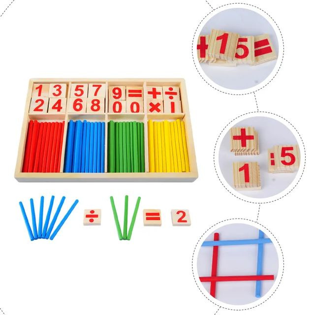 Счетные палочки деревянные. Математический набор. Счеты, цифры, знаки ...