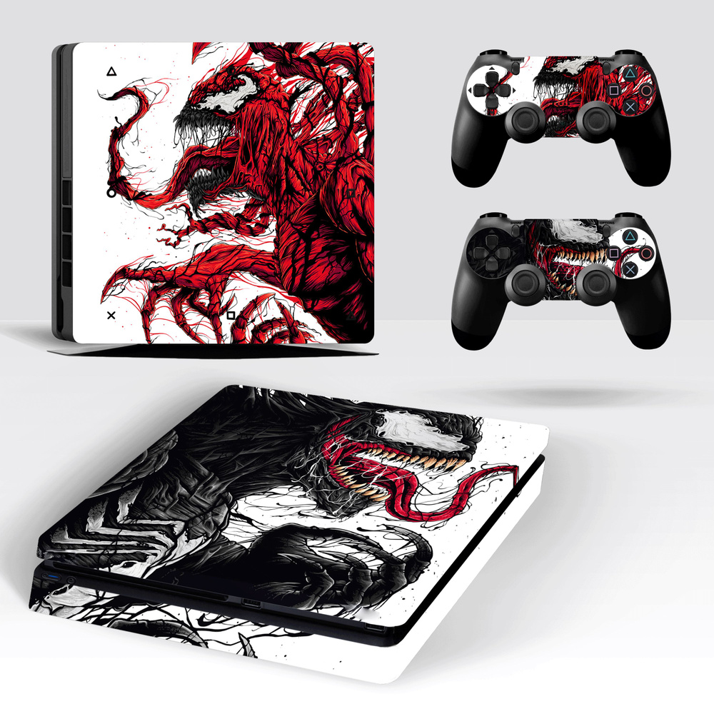 Наклейка Venom Black&Red для игровой приставки Sony PlayStation 4 Slim  полный комплект геймпады - купить с доставкой по выгодным ценам в  интернет-магазине OZON (1408440365)