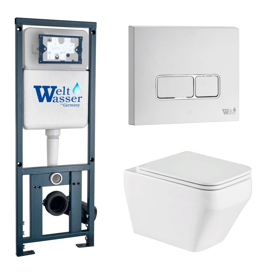 Комплект Weltwasser 10000011679 подвесной унитаз Hofbach 041 GL-WT + инсталляция Marberg 410 + кнопка #1