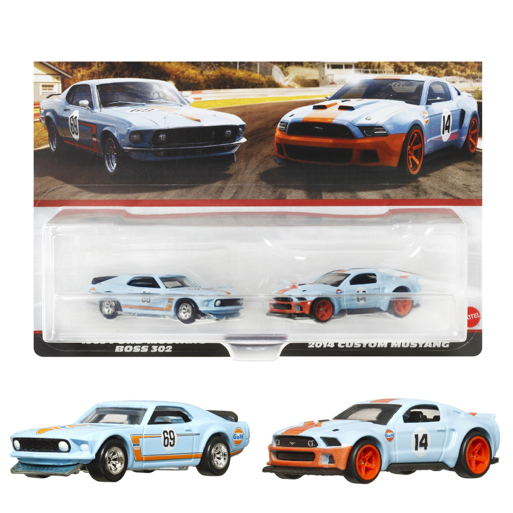 Машинка Mattel 1/64 Pack Ford Mustang Boss 302 & 2014 Custom Mustang HBL96-HKF58 Model Toy Car  #1