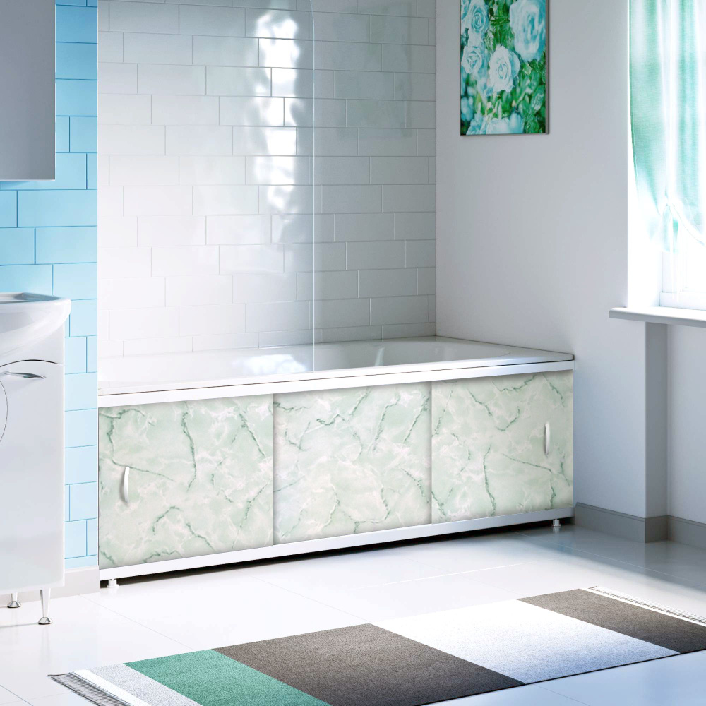 Экран под ванну пластиковый Elegant 170, алюминиевый профиль, фасад ПВХ панель, цвет Зеленый мрамор  #1