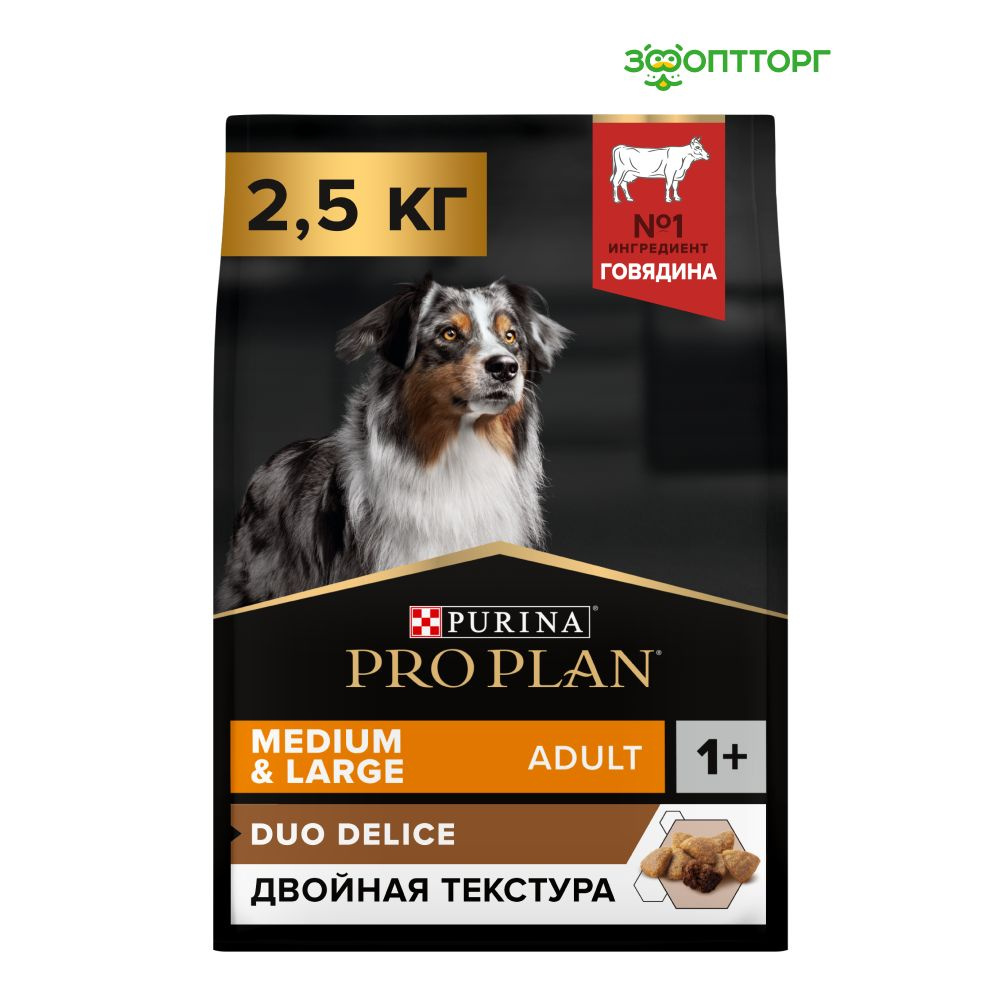 Сухой корм Pro Plan Duo Delice Medium & Large для взрослых собак средних и  крупных пород, с говядиной, 2,5 кг - купить с доставкой по выгодным ценам в  интернет-магазине OZON (370724837)