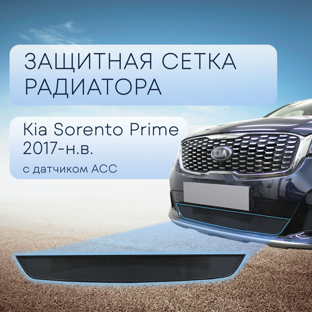 Защитная сетка радиатора черная Kia Sorento (2017-2020) рестайлинг, для  версии Prime / съемная решетка на бампер Киа Соренто - Стрелка 11 арт.  KSORPR17black - купить по выгодной цене в интернет-магазине OZON (184336952)