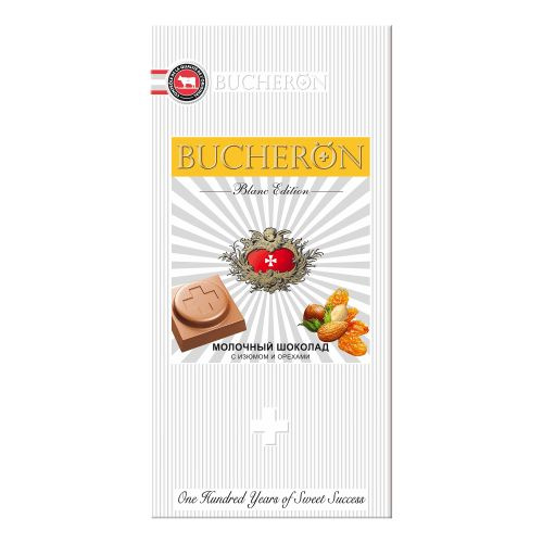 Bucheron Шоколад молочный Blanc Edition, с Изюмом и Орехами, 85 г, 1 шт ...