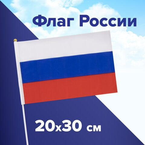 20 шт., Флаг России ручной 20х30 см, без герба, с флагштоком, BRAUBERG/STAFF, 550181, RU13  #1