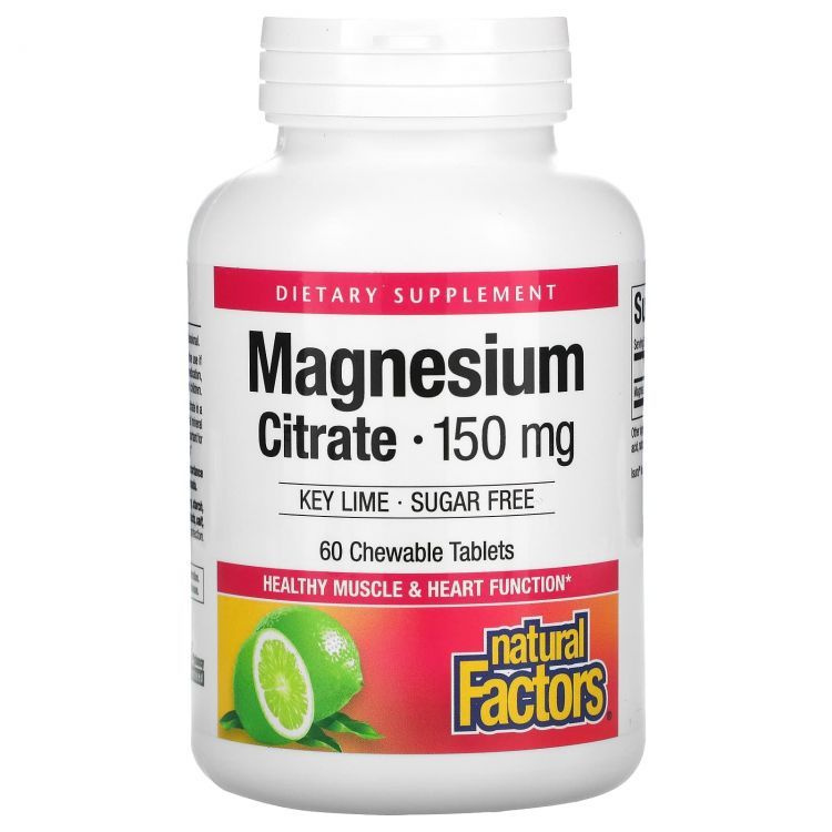 Natural Factors, Magnesium Citrate 150 mg, цитрат магния, лайм, 150 мг ...