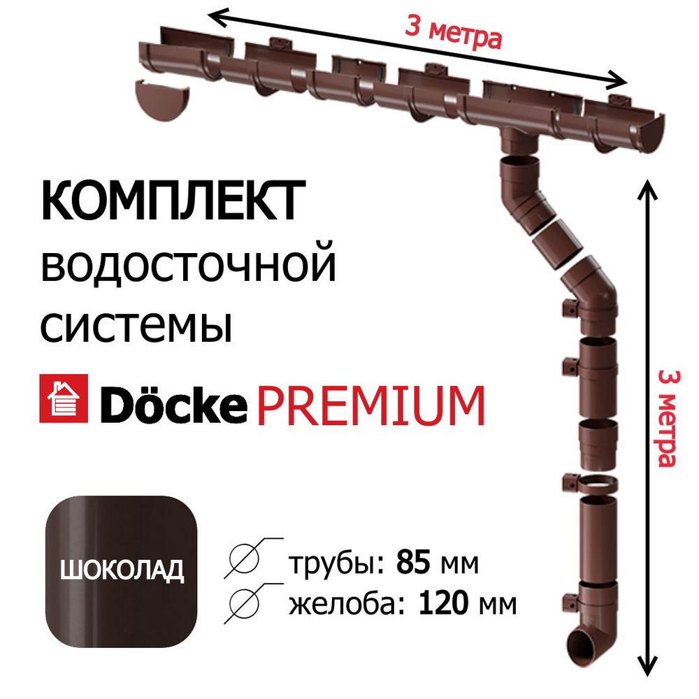 Водосточная система, Docke Premium, 3м/3м, RAL 8019, цвет шоколад, комплект.  #1