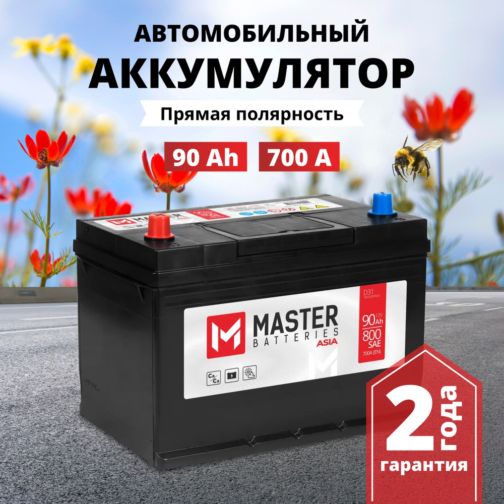 Аккумулятор автомобильный 12v 90 Ah MASTER BATTERIES Asia 90 Ач 700 А  прямая полярность 303x175x228 стартерный акб для автомобиля, машины