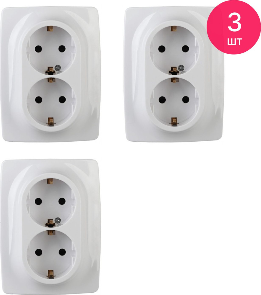 Розетка силовая штепсельная ЭРА 12 12-2108-01 двухместная, 16А 250В ...