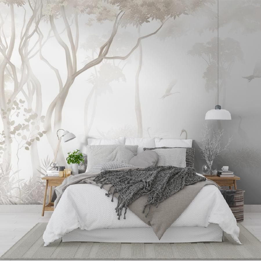 Фотообои бесшовные Аисты в тумане В275 см х Ш550 см; Master Fresok ...
