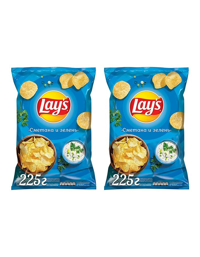 Чипсы картофельные Lay's Сметана и зелень, 2 уп по 225 гр #1