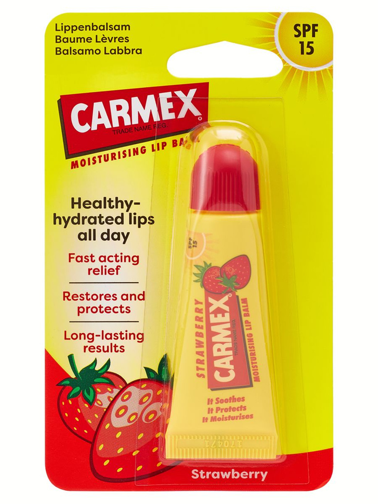 CARMEX Бальзам для губ увлажняющий с ароматом клубники c SPF 15 в тубе, 10 г  #1