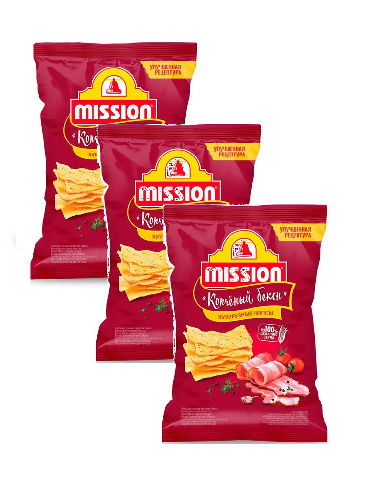 Набор чипсов кукурузных Mission со вкусом бекона, 150 г х 3 шт  #1