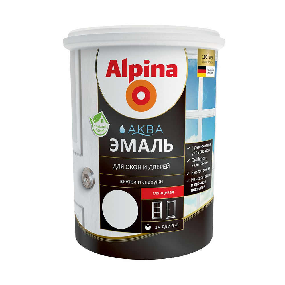 Alpina Эмаль Гладкая, Акриловая, Глянцевое покрытие, 0.9 л, белый  #1