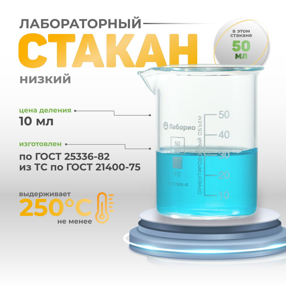 Стакан 50 мл, 20 шт. (низкий с делениями и носиком, лабораторный, тип Н, термостойкий) Н-1-50 ТС  #1