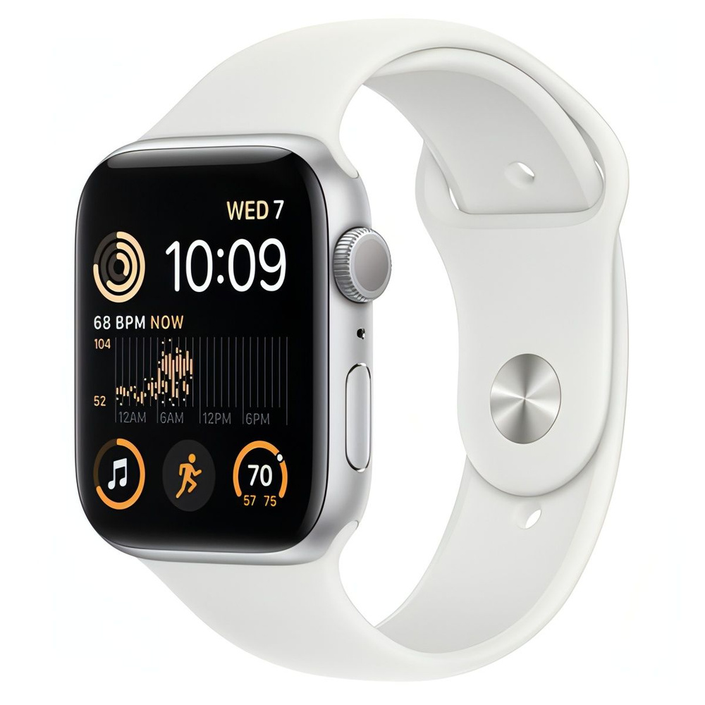 Смарт-часы Apple Watch SE 2022 44mm Silver Aluminum Case with White Sport  Band, размер M/L (MNTJ3)