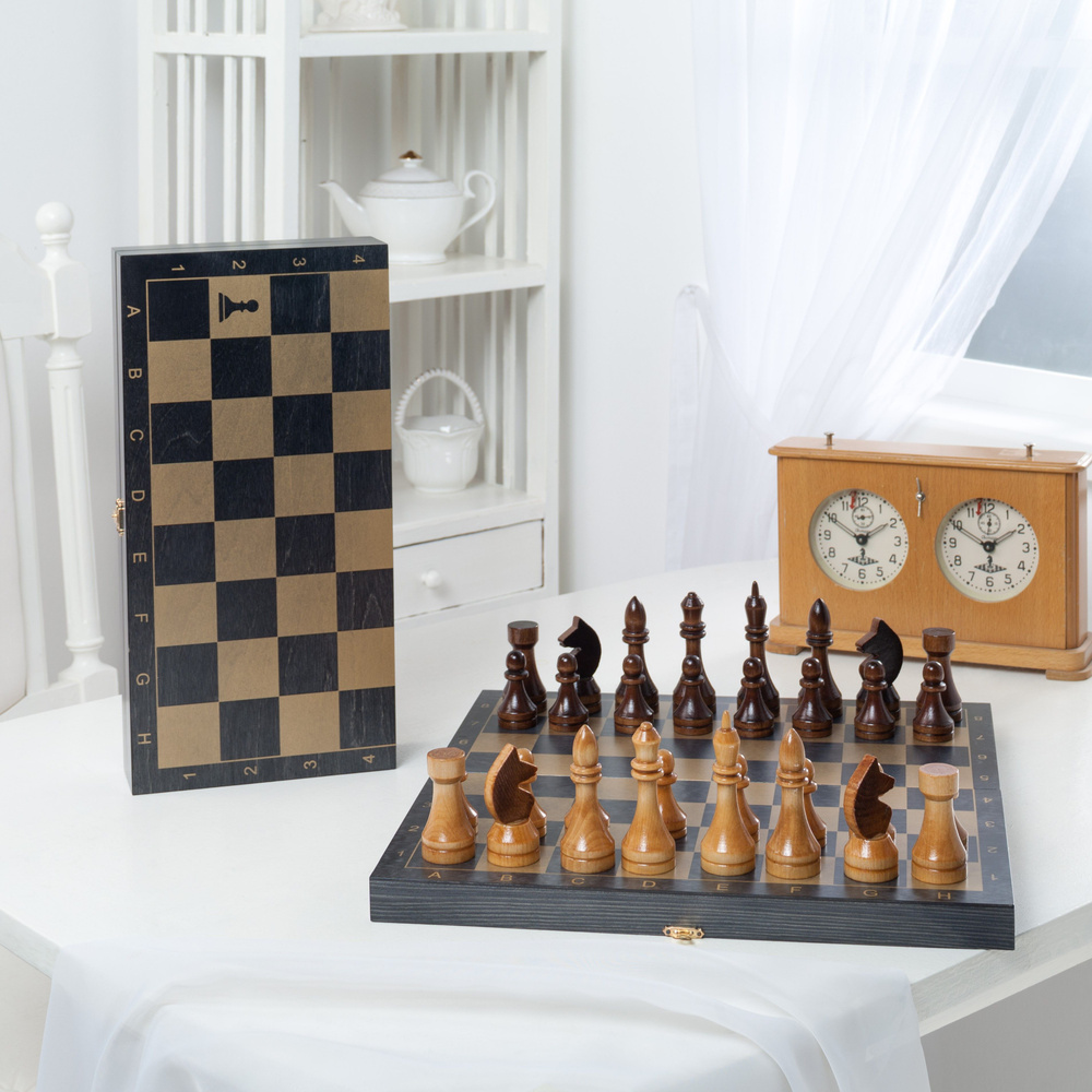 Шахматы гроссмейстерские деревянные с малой деревянной черной доской ...
