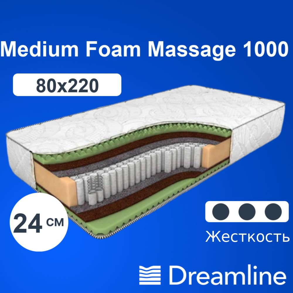 DreamLine Матрас Medium Foam Massage 1000, Независимые пружины, 80х220 см #1