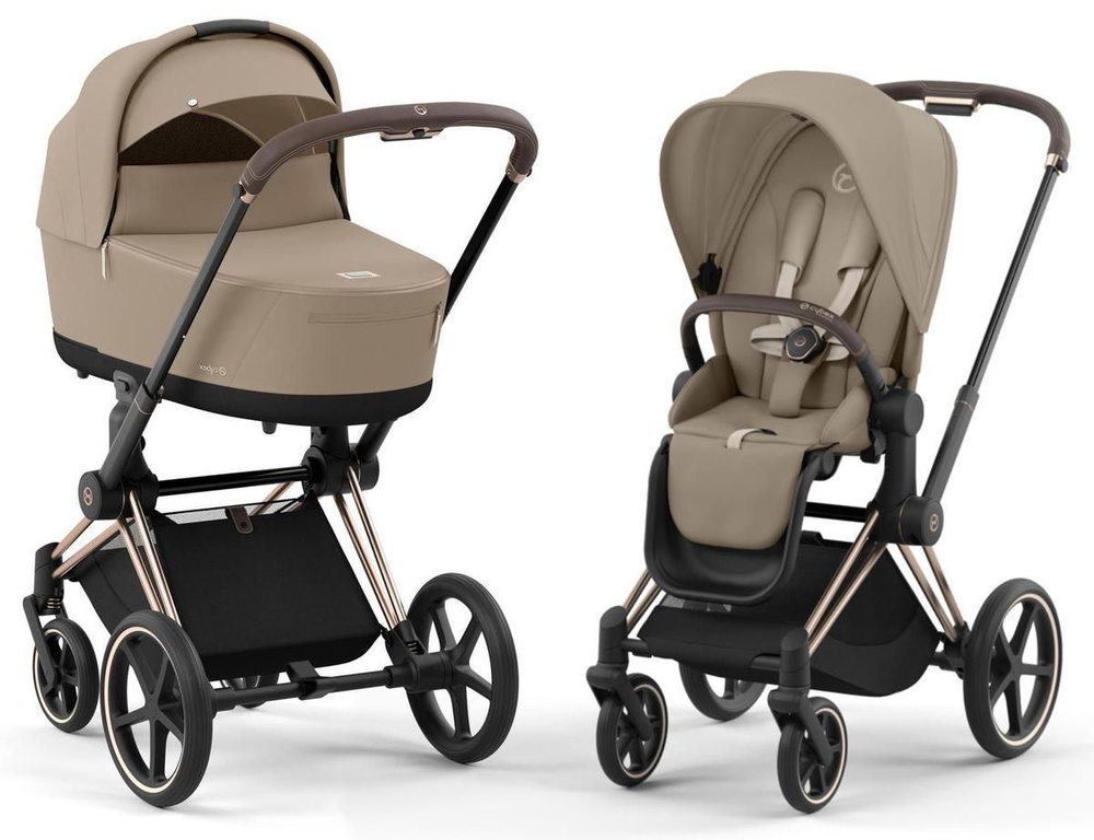 Коляска детская трансформер 2 в 1 Cybex Priam IV цвет Cozy Beige, на шасси Rosegold розовое золото, с #1