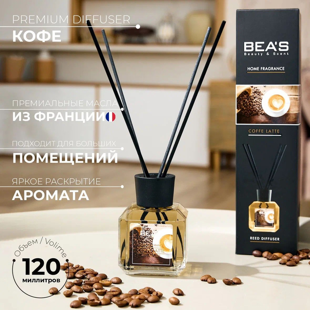 Аромадиффузор с палочками Кофе Латте Coffe Latte ароматический освежитель  для дома 120 мл