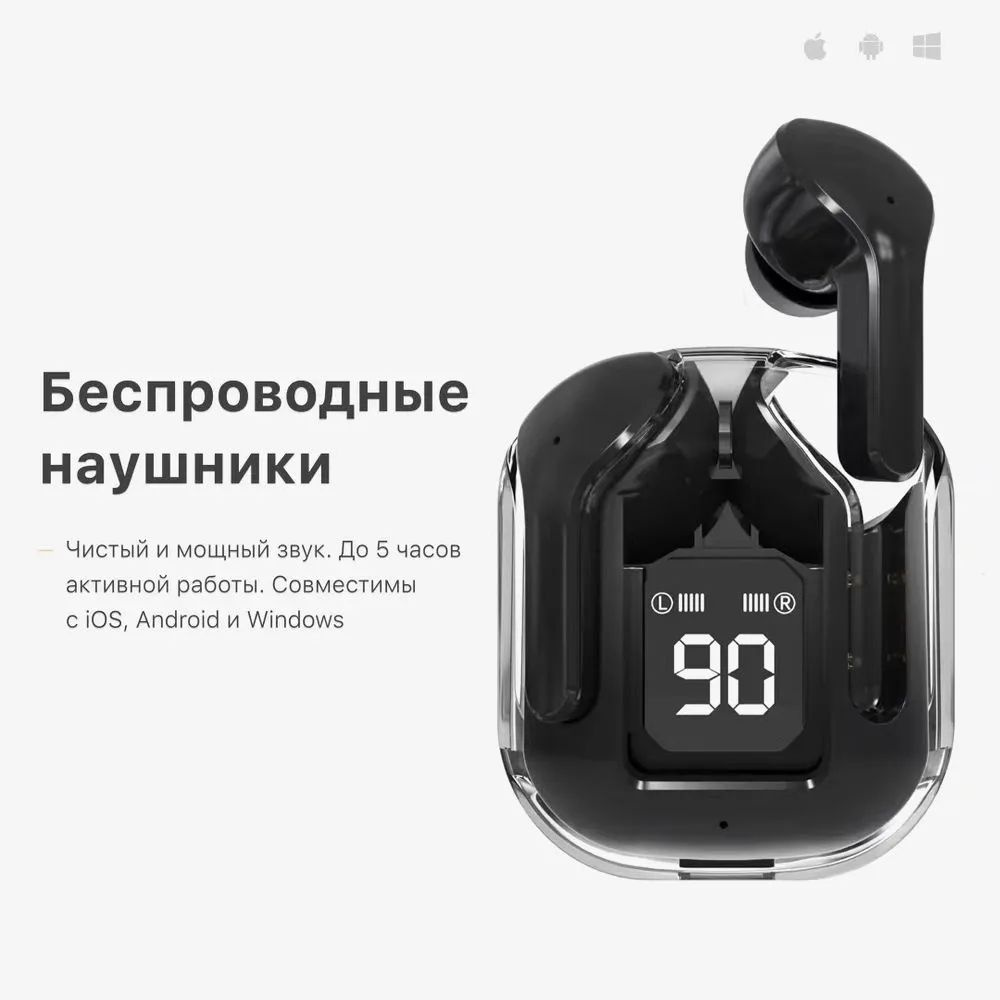 Наушники Беспроводные Bluetooth 5.3 / Премиум TWS с микрофоном, блютуз;  Гарнитура для спорт (черые)