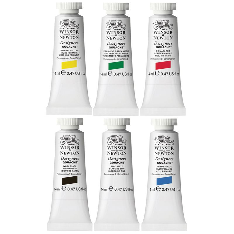 Гуашь 6 цветов Winsor&Newton "Designers Gouache", художественная 14мл (690174)  #1