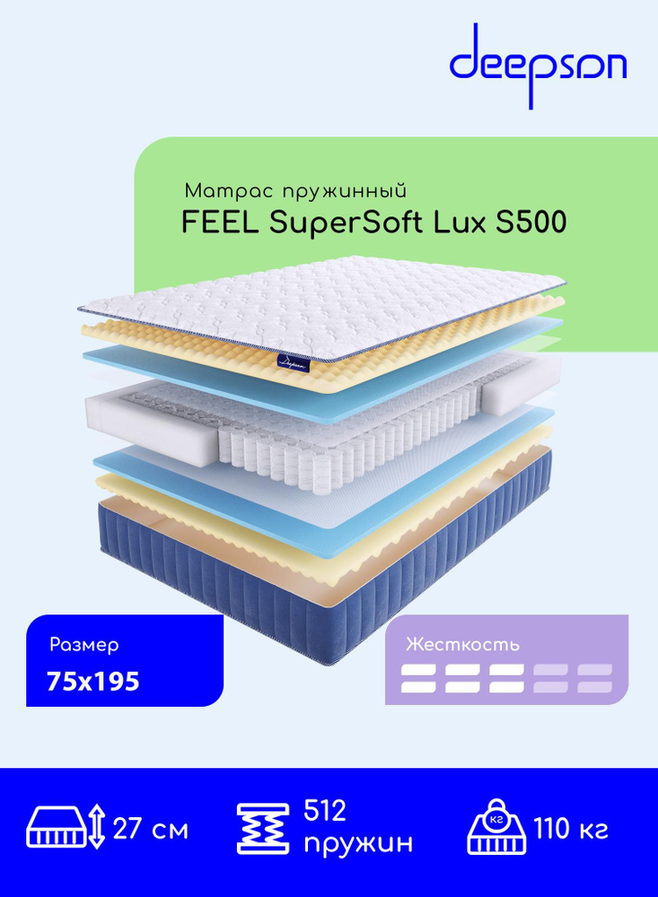 Deepson FEEL SuperSoft LUX S500 средней жесткости, Детский, Беспружинный, На кровать 75x195  #1