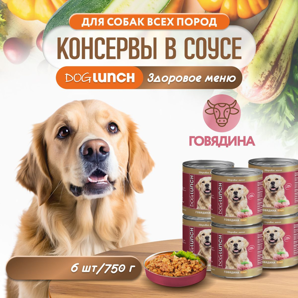 Влажный корм для собак DOGLUNCH Говядина в соусе 750г х 6шт #1